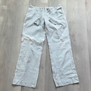 RIVER BEN SILVER LINEN POWDER BLUE STRAIGHT LEG CROP TROUSER 44